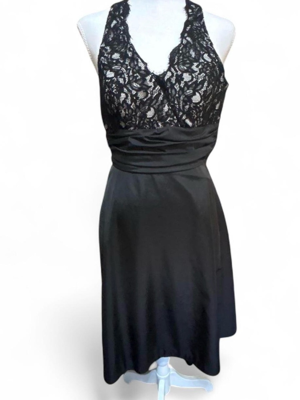 Black Satin & Lace Halter Cocktail Dress WITW house black market